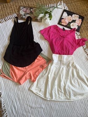 Summer outfits Spring Street cream vintg y2k Mini Skirt & pink t , shorts& tank